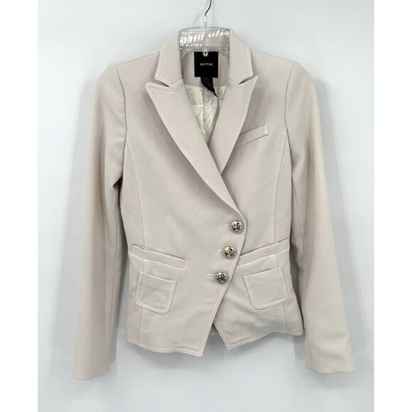 SMYTHE jacket blazer wrap gold buttons single breasted asymmetrical ivory XS 2 - Picture 1 of 10